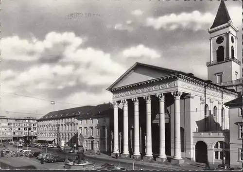 AK Karlsruhe, Marktplatz mit Stadtkirche, gelaufen 1967