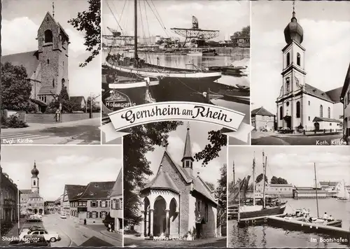 AK Gernsheim, Hafen, Schiffe, Stadthausplatz, Kirchen, ungelaufen