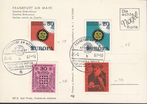 AK Frankfurt a. Main, Goethes Geburtshaus, Sonderstempel- Eüropäisches Treffen der Chemie Technik, gelaufen 1967