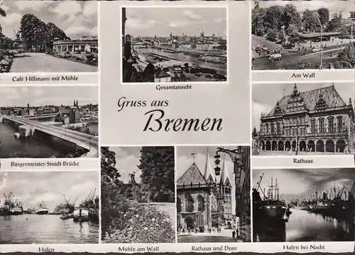 AK Bremen, Cafe Hillmann, Hafen, Am Wall, gelaufen 1956