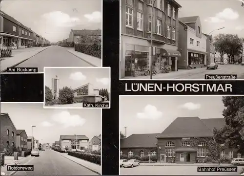 AK Lünen-Horstmar, Buxkamp, Rotdornweg, Prussestrasse, Gare ferroviaire, boulangerie Erwin Mark, couru 1976