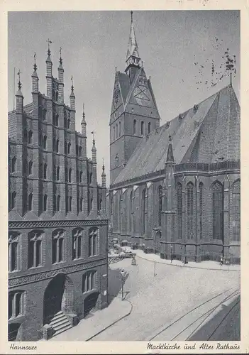 AK Hannover, Marktkirche und Altes Rathaus, gelaufen 1953