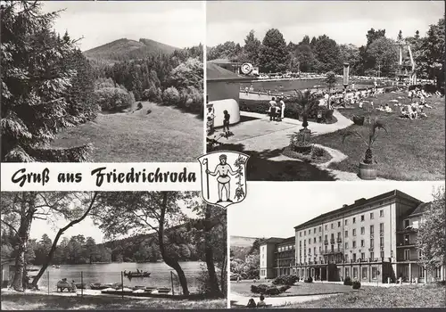 AK Friedrichroda, Schwimmbad, FDGB-Heim, Gondelteich, gelaufen 1989