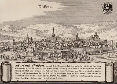 AK Mosbach, vue de la ville, église de 1558, incurvée