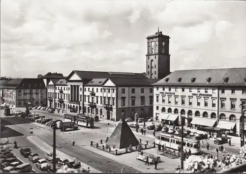 AK Karlsruhe, Marktplatz, Straßenbahn, Lastwagen, ungelaufen