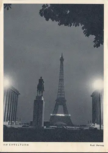 AK Paris, Am Eiffelturm, Rudi Herzog, gelaufen 1955