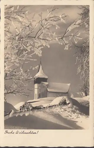 AK Joyeux Noël, paysage enneigé, Église, couru 1937