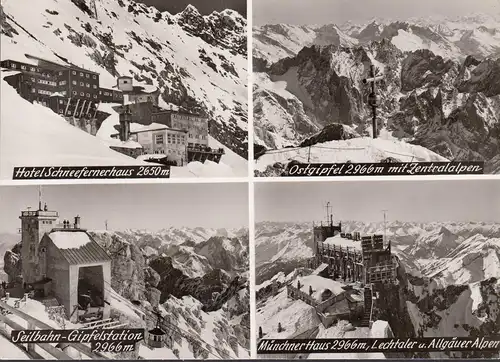 AK Zugspitze, Hotel, Münchner Haus, Seilbahn-Gipfelstation, ungelaufen- datiert 1959