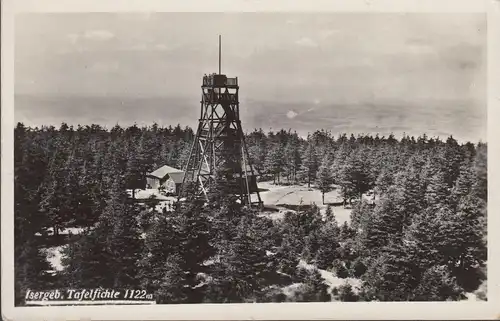 AK Isergebirge, Tafelfichte, Aussichtsturm, gelaufen 1942