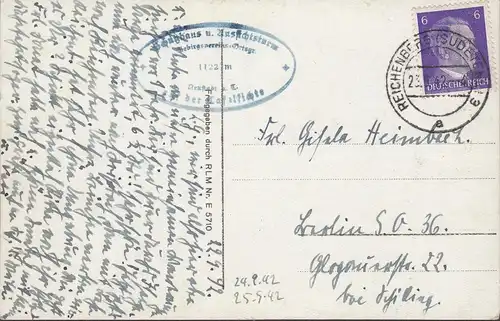 AK Isergebirge, Tafelfichte, Aussichtsturm, gelaufen 1942