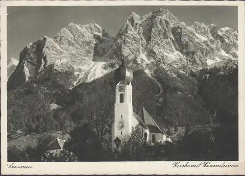 AK Grainau, église avec des pierres de Waxen, incurvée