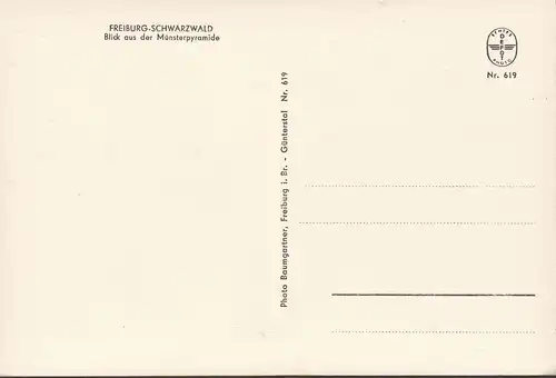 AK Freiburg, Blick aus der Münsterpyramide, ungelaufen