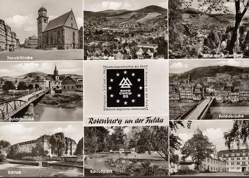 AK Rotenburg, Jacobikirche, pont, parc, timbre de faveur Robria 1965, incurvé