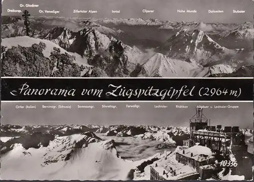 AK Garmisch, Panorama vom Zugspitzgipfel, gelaufen 1963