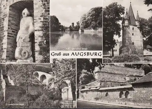AK Augsburg, Oblatter Wall, Schwedenstiege, Fünfgratturm, gelaufen 1970
