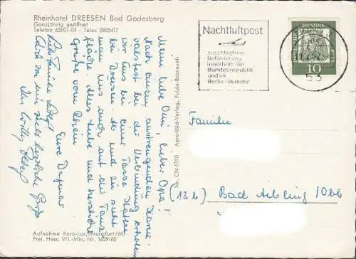 AK Bad Godesberg, Hotel Dreesen, Fligeraufnahme, gelaufen 1962