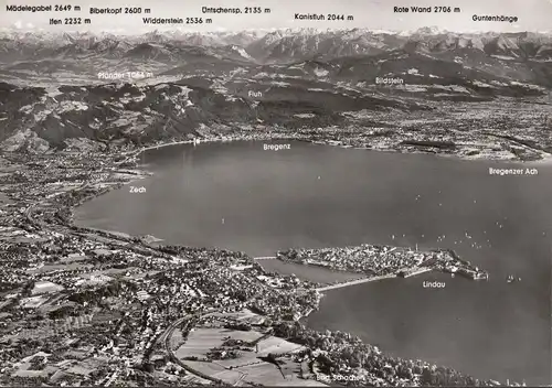 AK Lindau am Bodensee mit Bregenzer Bucht, Fliegeraufnahme, ungelaufen