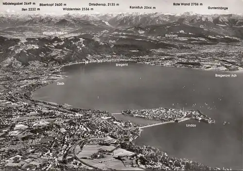 AK Lindau au lac de Constance avec la baie de Bregenz, photo de l'avion, incurvée