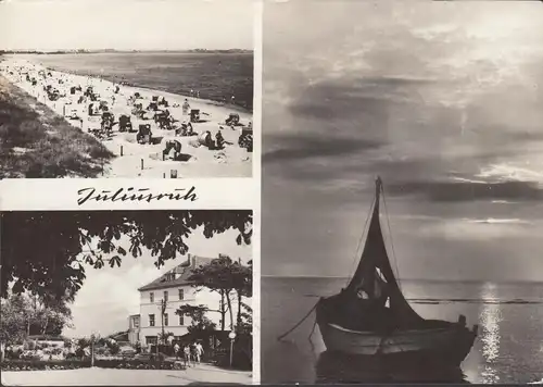 AK Breege, Juliusruh, Dünenhaus, Strand, Segelboot, gelaufen 1964