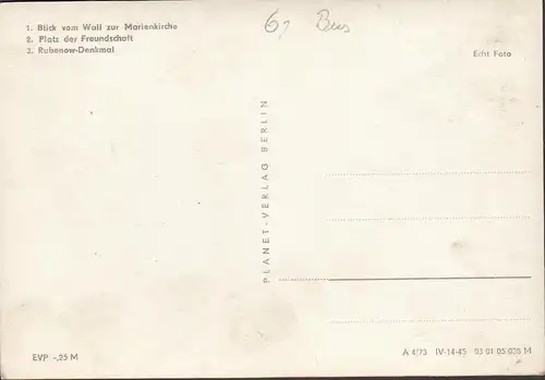 AK Greifswald, Marienkirche, Platz der Freundschaft, Rubenow-Denkmal, Bus, ungelaufen