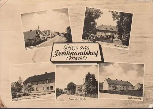 AK Ferdinandshof, Friedrichstraße, Lehrlingswohnheim, Pasewalker Straße, AWG-Siedlung, gelaufen 1965