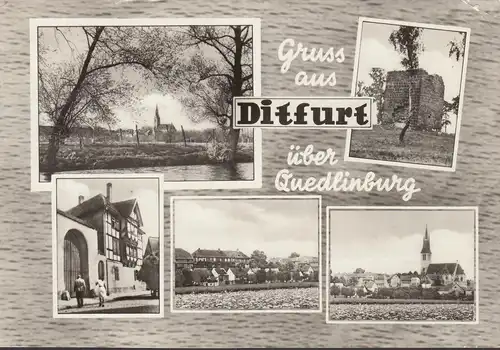 AK Ditfurt, Stadtansichten, Kirche, Ruine, gelaufen 1966