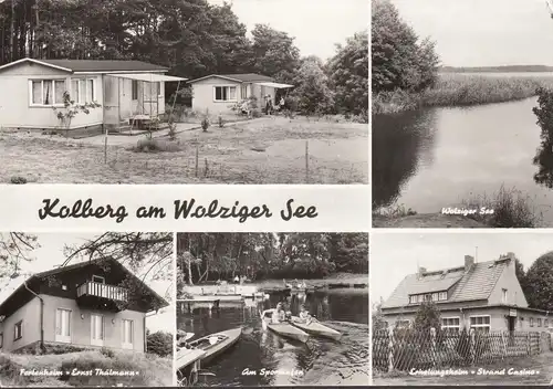 AK Kolberg, Wolziger See, Ferienheim Thälmann, Erholungsheim Strand Casino, gelaufen