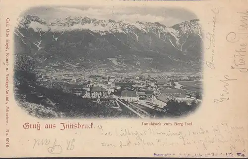 AK Innsbruck, Innesbruck de la montagne Île, Perfin, 5 Heller CGA, couru