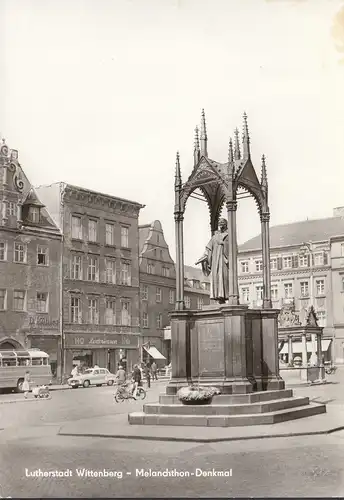AK Wittenberg, Melanchthon Monument, HO articles en cuir, bus, incurvé