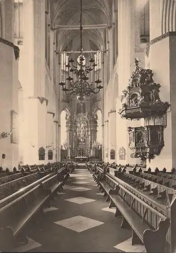AK Rostock, Marienkirche, Altar, Bänke, ungelaufen