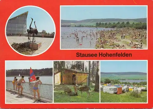 AK Hohenfelden, Stausee, Kranichplastik, Badestrand, Campingplatz, Tiergehege, ungelaufen