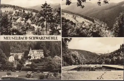 AK Meuselbach-Schwarzmühle, HOG Waldfrieden, Schwimmbad, Stadtansicht, gelaufen 1971