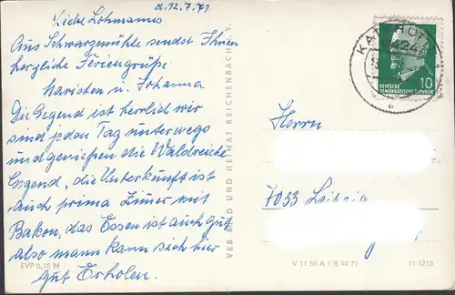 AK Meuselbach-Schwarzmühle, HOG Waldfrieden, Schwimmbad, Stadtansicht, gelaufen 1971