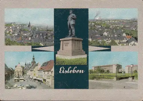 AK Eisleben, Markt, Rathaus, Betriebsberufsschule VEB Kupferbergbau, gelaufen 1965