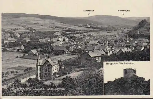 AK Weilmünster, vue sur la ville, église, ruines du château, sanatorium, couru en 1934