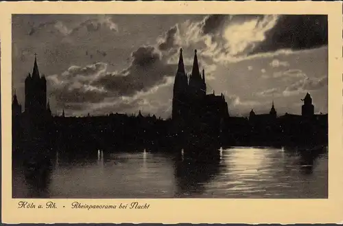 AK Cologne, Panorama du Rhin la nuit, couru en 1937
