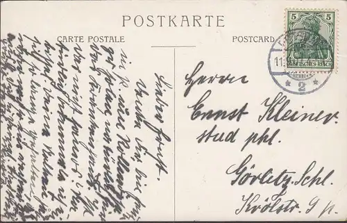 Künstler AK, J.G. Gerstenhauer, Frau und Kind am See, Dorfansicht, gelaufen 1907