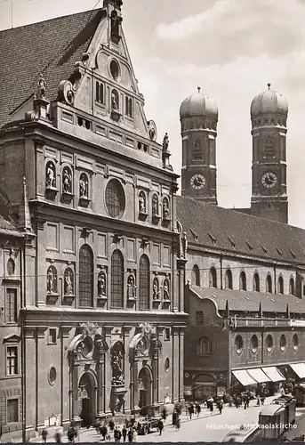 AK München, Michaeliskirche, Geschäfte, gelaufen 1961