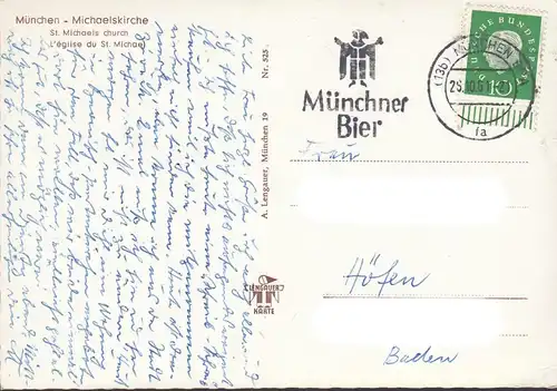 AK München, Michaeliskirche, Geschäfte, gelaufen 1961