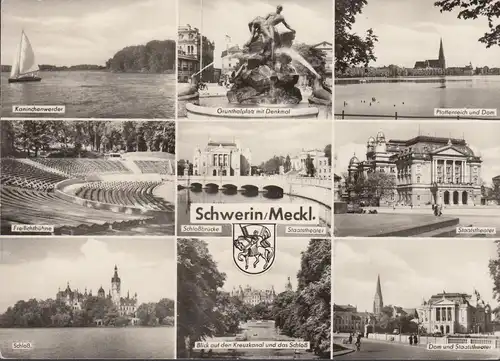 AK Schwerin, étang à plaques, théâtre, nain de lapin, scène en plein air, couru 1960