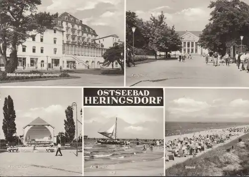AK Heringsdorf, Erholungsheim, Kulturhaus, Konzertplatz, Strand, gelaufen 1974