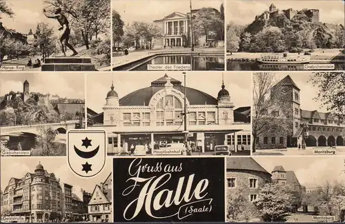 AK Halle, Geiststraße, Cafe, Hauptbahnhof, Hanse-Ring, gelaufen 1961