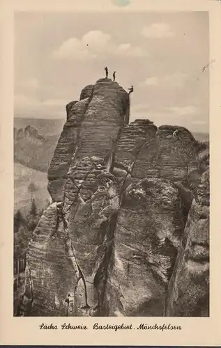 AK Rathen, Basteigebiet, Mönchsfelsen, gelaufen