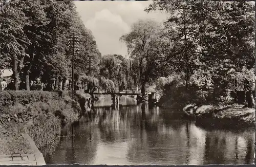 AK Güstrow, An der Nebel, Brücke, gelaufen 1958