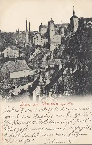 AK Gruss aus Bautzen, Spreetal, Stadtansicht, gelaufen 1900