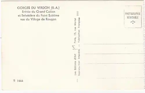 CPA Gorges du Verdon, Entree du Grand Canon et Belvedere de Point Sublime, unhäll.