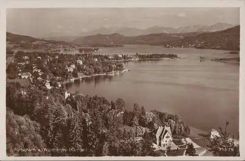 AK Pörtschach a. Wörthersee, Vue de la ville, modèle 1930-31, incurvée