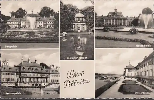 AK Pillnitz, Schloß, Bergpalais, Wasserpalais, Neues Palais, gelaufen 1961