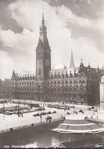 AK Hamburg, Rathaus, Straßenbahnen, ungelaufen- datiert 1967