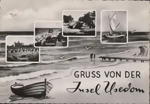 AK Usedom, Zinnowitz, Koserow, Uckeritz, gelaufen 1959